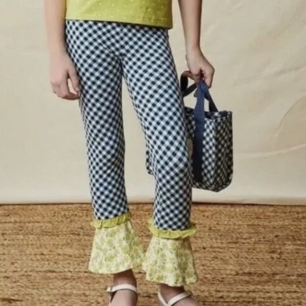 Matilda jane Pants Girls 8 Blue Inner Artist Mixed Print Gingham Pull On Pants